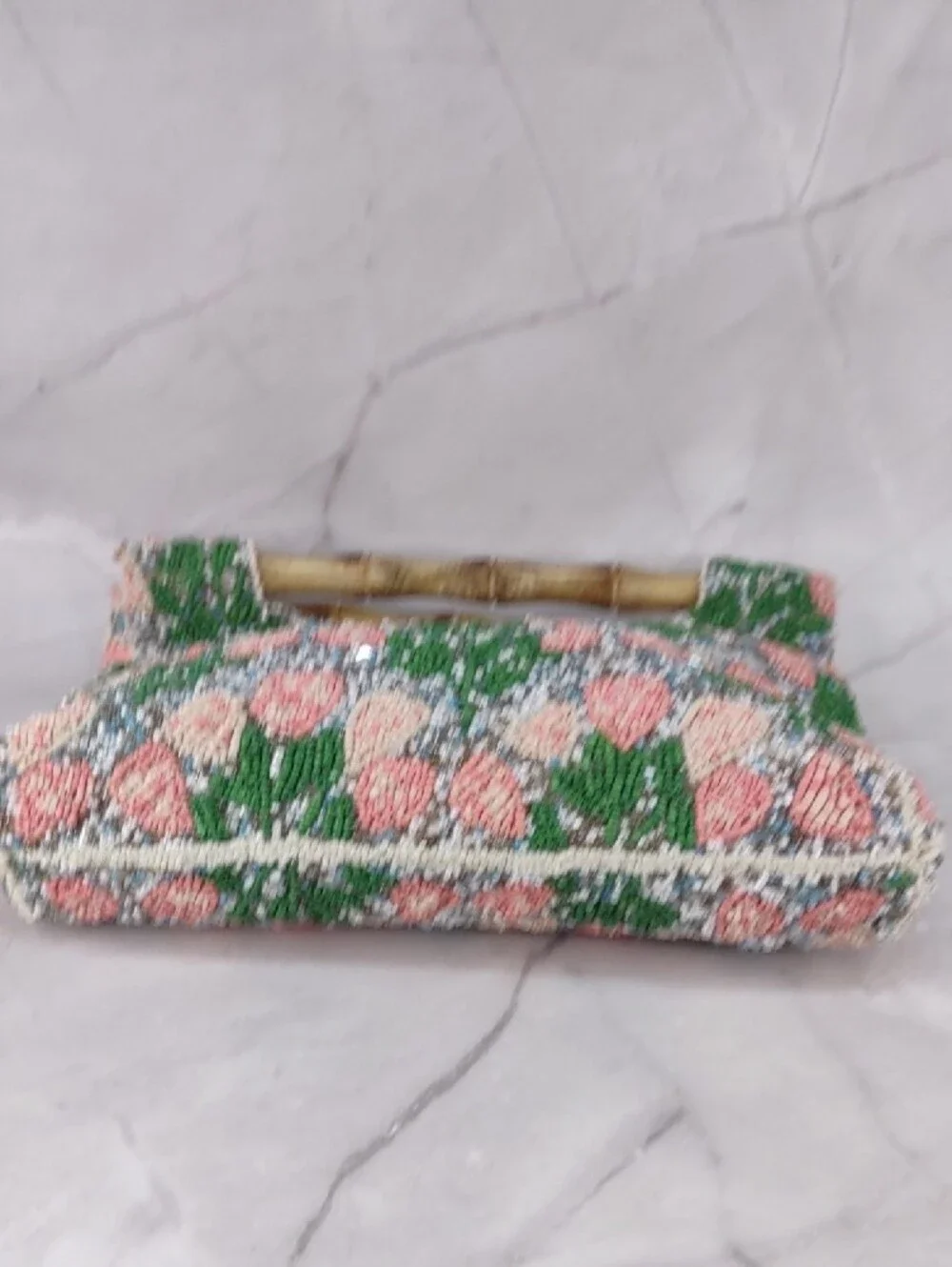 Beaded Floral Top Handle Bag